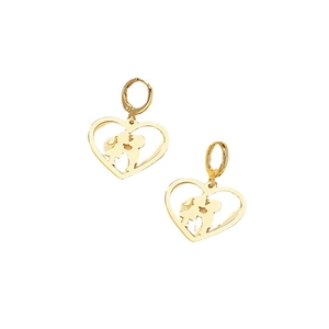 Golden heart earrings featuring kissing couple silhouettes in a minimalist hollow design