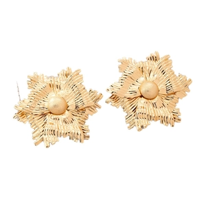 Exaggerated golden floral earrings with textured sun flower design for women