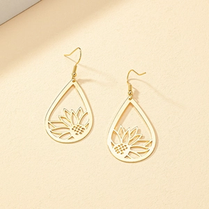 Boucles D'oreilles Pendantes En Forme De Larme Tournesol Creux Alliage D'or Motif Floral Bijoux Pour Femmes Élégantes