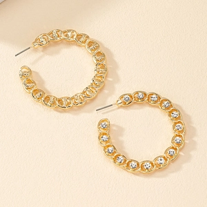 Exaggerated C-shaped gold chain earrings with sparkling pavé cubic zirconia inlay