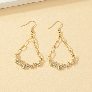 Alloy Rhinestone Butterfly Water Drop Frame Dangle Earrings Long Chain Tassel Fashion Elegant Jewelry For Women Gold Tone