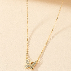 Collier Papillon Élégant Alliage Doré Strass Étincelants Bijoux Minimalistes Pour Femmes