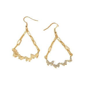 Elegant gold drop earrings with paperclip chain links and crystal rhinestone fringe accents
