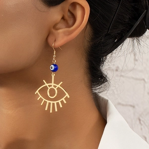 Orecchini Pendenti Occhio Del Diavolo Lega Cava Perla Blu Goccia Geometrica Lunga Personalità Gioielli Bohemian Per Donne