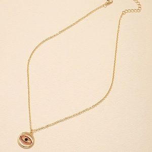 Collier avec pendentif œil maléfique doré, strass rouges et chaîne fine pour femme