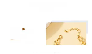 Detail of gold alloy bracelet chain with a secure lobster clasp and silver needle material