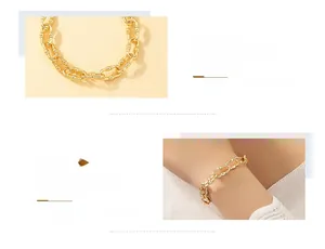 Detail of vintage gold-plated alloy chain bracelet showing links and on-wrist view