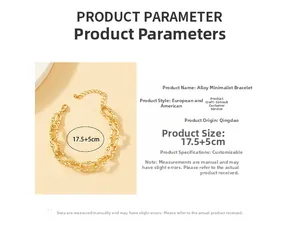 Detailed view of the gold-tone alloy link bracelet with lobster clasp and 17.5+5cm length