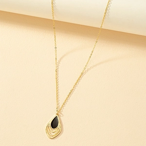 Collana Con Pendente A Goccia Lega Placcata Oro Smalto Nero Geometrico Cavo Gioielli Di Moda Per Donna