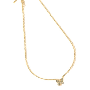 Collier pendentif papillon doré avec cristaux blancs sur une chaîne fine minimaliste