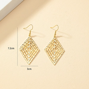 Minimalist geometric rhombic drop earrings with hammered gold finish and fish hook back