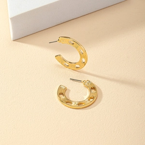 Chic C-Shaped Hoop Earrings Alloy Hollow Textured Minimalist Gold Plated Fashion Jewelry For Women
