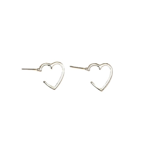 Minimalist silver heart-shaped open stud earrings with a polished metallic finish
