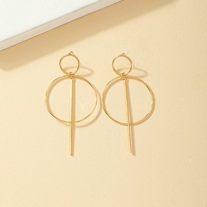 Minimalistische lange geometrische Creolen mit Doppelringen und Stab in Gold-Optik