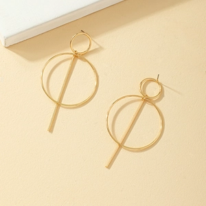 Minimalistische lange goldene geometrische Tropfenohrringe mit Doppelringen und Stab