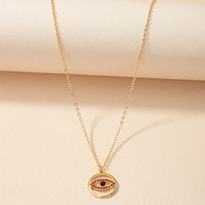 Collier Pendentif Œil Du Mal Alliage Rond Strass Incrusté Bijoux De Mode Bohémienne Pour Femmes