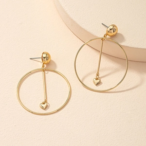 Boucles d'oreilles créoles dorées minimalistes avec barres et pendentifs en forme de cœur