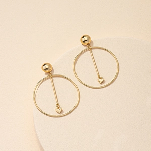 Boucles D'oreilles Créoles Géométriques Avec Pendentif Coeur Alliage Doré Minimaliste Pendantes Bijoux Pour Femmes