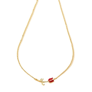 Elegant gold chain necklace with red tulip enamel pendant on a clean white background