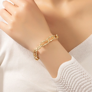 Chunky Link Bracelet Alloy Gold Plated Adjustable Retro Fashion Jewelry For Women Simple Commuting Style