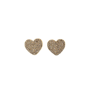 Sparkling gold-plated heart stud earrings encrusted with clear cubic zirconia stones