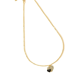 Collana a cuore dorata con ciondolo in smalto nero e accenti di zirconi lucidi