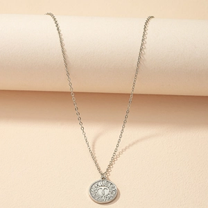 Retro silver sun god coin pendant necklace with elegant O-chain for daily fashion