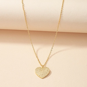 Heart Pendant Necklace Gold Alloy Frosted Hammered Texture Elegant Fashion Jewelry For Women