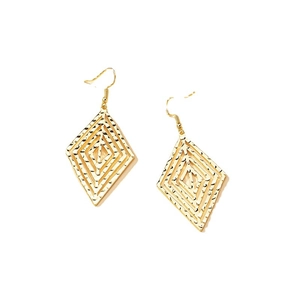 Golden geometric layered rhombus earrings with hammered texture and minimalist style