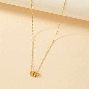 Interlocking Hearts Pendant Necklace Gold Alloy Minimalist Geometric Hollow Design Adjustable For Women