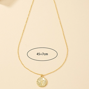 Detail of gold cross coin pendant necklace with chain length dimension 45+7cm