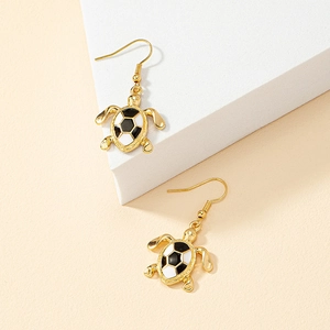 Turtle Dangle Earrings Alloy Gold Plated Enamel Soccer Pattern Sea Tortoise Drop Ear Hooks Trendy Animal Jewelry For Women