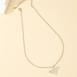 Modern minimalist silver bee pendant necklace with geometric cutout and lobster clasp