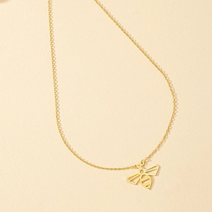 Golden necklace with geometric hollow bee pendant featuring a polished metallic finish