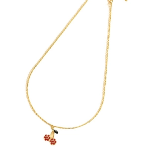 Collier doré avec pendentif cerise en émail rouge et design de chaîne minimaliste fine