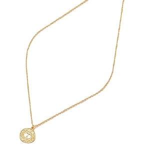 Golden Aries constellation coin pendant necklace with sunburst embossed detail on chain