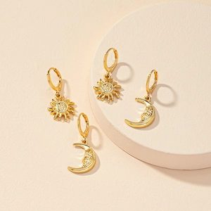 Sun Moon Human Face Relief Drop Earrings Alloy Fashion Celestial Retro Style For Women
