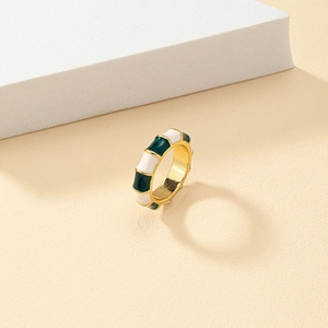 Bamboo Joint Enamel Ring Gold Plated Alloy Green White Geometric Minimalist Retro Fashion Jewelry For Women