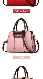 Detail of burgundy and pink structured tote bags with gold hardware and leather handles