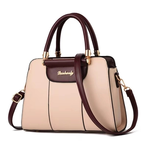Women PU Leather Handbag Large Capacity Color Block Crossbody Bag With Detachable Strap Elegant Fashion Satchel