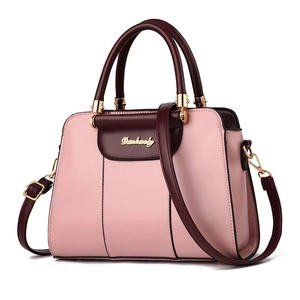 Pink and burgundy minimalist tote bag with top handles and adjustable strap