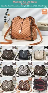 Detail view of the multi-functional handbag featuring contrast print and side zipper decor