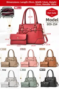 Detailed view of women's tote set showing 29x12x22cm dimensions and seven color options