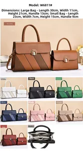 Detail view of the two-piece handbag set showing large tote and inner pouch dimensions
