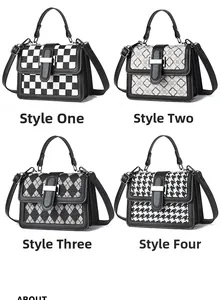 Comparison of four stylish houndstooth and floral crossbody bags with black leather trim