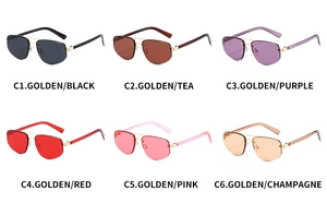 Detailed grid showing six color options of trendy semi-rimless double-bridge sunglasses