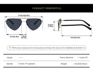 Guide des tailles pour lunettes de soleil coeur sans monture en métal et mesures