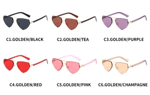 Six modèles de lunettes de soleil sans monture colorées avec branches en métal doré