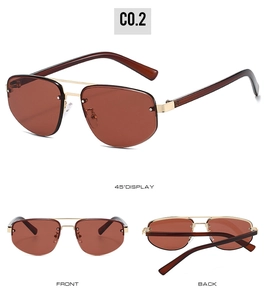 Multi-angle view of pilot sunglasses with gold metal frame and brown lenses