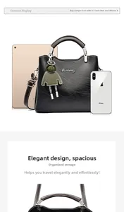 Size comparison of black waxed leather tote bag with a 9.7-inch iPad and phone